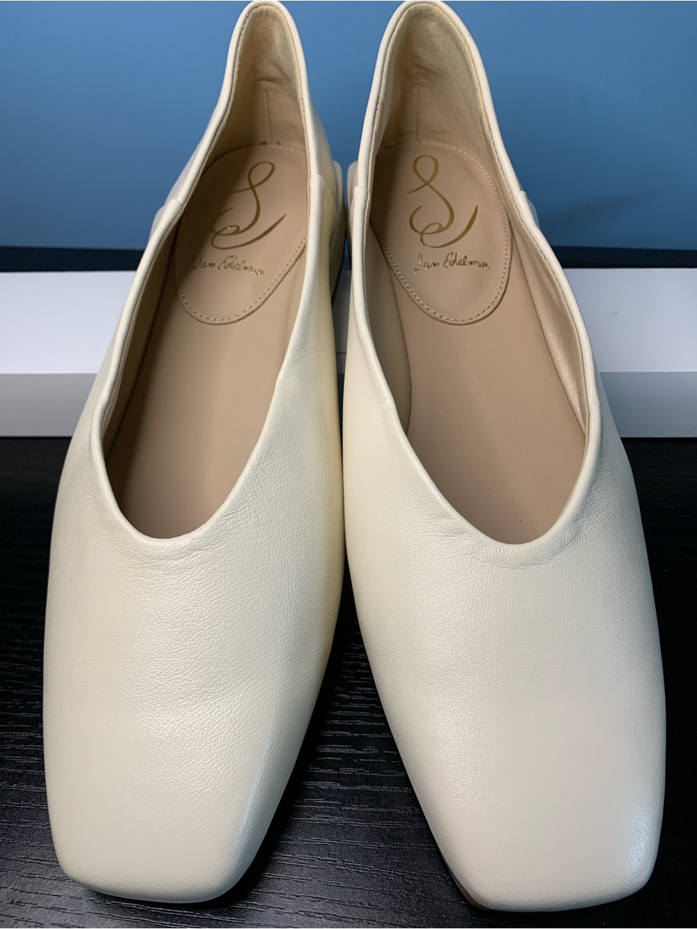 Sam Edelman Women's Cream Leather Square-Toe Flats